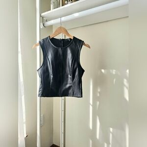 7 For All Mankind Black Sleeveless Faux Leather Top